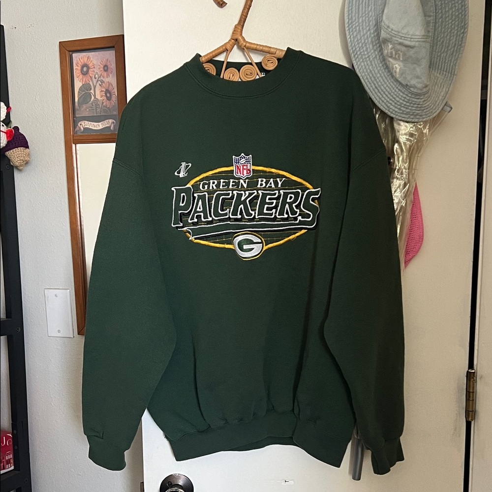 Vintage Logo Athletic Green Bay Packers Green Crewneck Sweater